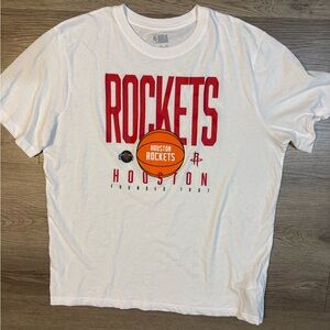NBA Houston Rockets White Tee with Red Lettering & Orange Basketball